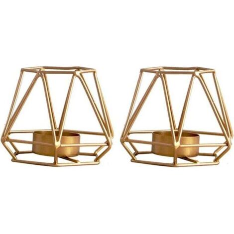 2 Pièces de Bougeoirs de Bougie Chauffe-Plat Géométriques, Ornements de Chandeliers de Table en Or (2 x Petit)