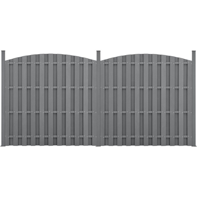 Helloshop26 - 2 pièces de clôture barrière brise vue brise vent bois composite wpc demi-cercle arrondi 185 x 376 cm gris - Bois