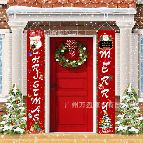 2 pièces de distiques de Noël, décorations extérieures, drapeaux extérieurs, tissu à suspendre style Père Noël elfe avec ambiance festive, drapeau décoratif à  suspendre 180 cm x 30 cm tissu polyester