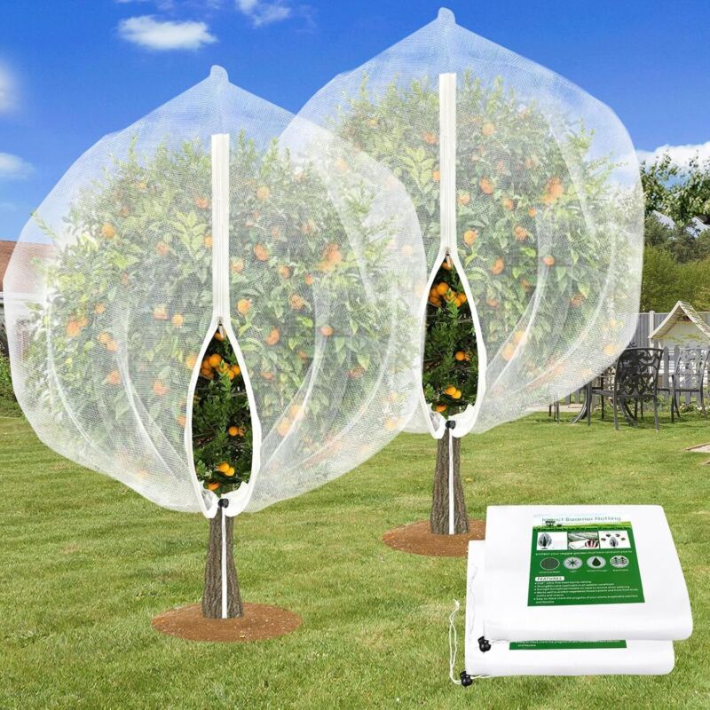 2 pièces de grand filet pour arbre fruitier avec cordon de serrage et fermeture éclair, filet de jardin de 2,4 2,4 m pour la protection du jardin,