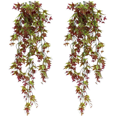 2 pièces de plante de rotin de patate douce simulée, vigne de feuille d'érable rouge, tenture murale en rotin, fausse fleur, plante araignée, décoration murale à suspendre
