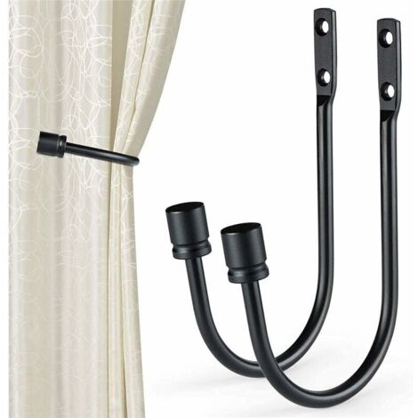 2 pièces de retenue de Rideau, Crochet en Forme de U en métal Crochet d'embrasse fixé au Mur Accessoires de draperie Retenue de draperie de Rideau décoratif (Noir)