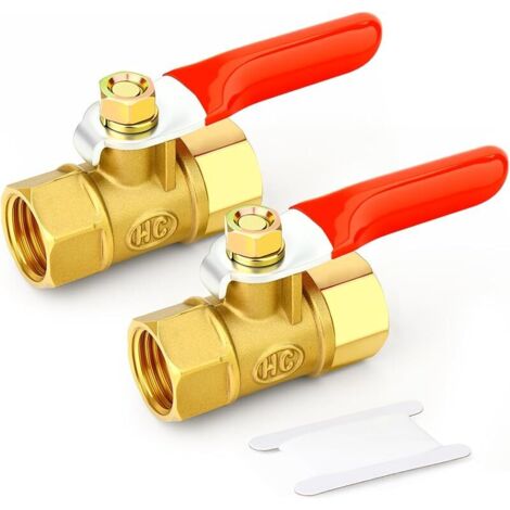 2 pièces de robinet à boisseau sphérique en laiton avec interrupteur d'arrêt, raccord droit femelle 1/8" BSP avec poignée de commande, raccords filetés pour tuyaux pour eau/huile/gaz