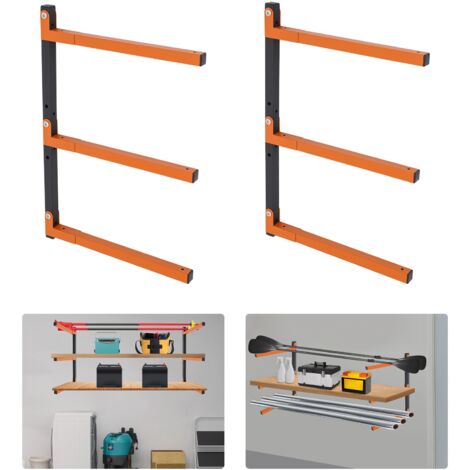 2 pièces de supports muraux pour bois de chauffage, étagères murales à trois niveaux, pouvant supporter 99,21 livres, réglables en hauteur de 1,97 pouces.
