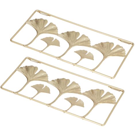 2 Pièces Décor Murale Feuille Métallique Dorée 3D, Cadre Moderne Minimaliste pour Salon Bureau
