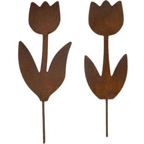 2 pièces Décoration de Jardin rouillée,Piquet de Jardin en Métal Rouillé,Déco Extérieur Rouille Naturelle,pour Décoration de Tronc de Branche d'arbre pour Jardin Patio Parc et Clôture