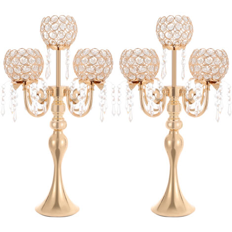 2 pièces Décoration de table en cristal Bougeoir doré avec pendentif, bougeoir à 5 branches Magnifique centre de table creux gravé pour Noël, Thanksgiving, mariages, fêtes de fin d'année