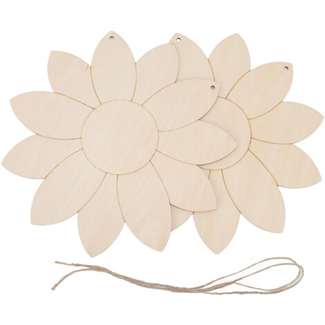 2 pièces Découpe Bois Fleur Lotus Brut DIY Décorations Murales Jardin Suspension Corde Chanvre