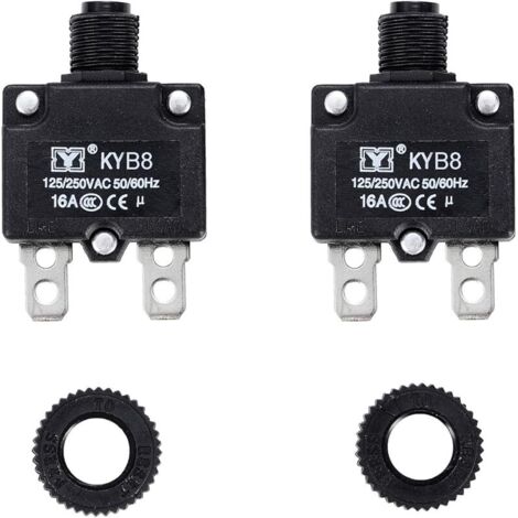 2 pièces disjoncteur thermique 16A, protection contre les surcharges thermiques 125-250V AC 50V DC, 16A bouton poussoir disjoncteur à réinitialisation manuelle