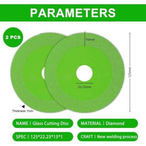 2 Pièces Disque Coupe Verre, Disque Diamant 125 Carrelage, Ø 22,23 mm Disque Carrelage pour Bouteille, Porcelaine, Jade, Granit, Verre (Vert)