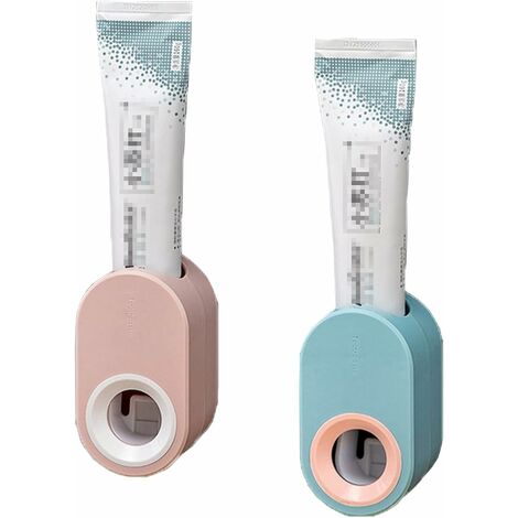 2 Pièces Distributeur Automatique de Dentifrice Mains Libres Mural, Presse-Dentifrice Automatique, Ensemble D'accessoires de Salle de Bain Mural Multifonctionne-rose+bleu