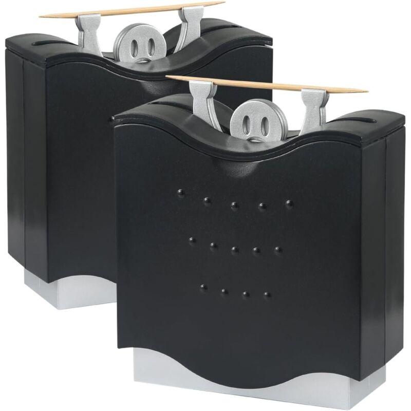 2 pièces distributeur cure-dent ABS – gadget cuisine/famille/restaurant – noir
