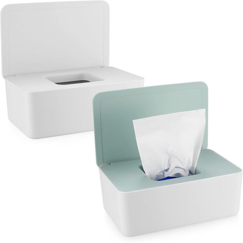 2 Pièces Distributeur de Lingettes Humides, Boîte de Rangement avec Couvercle pour Bébé Serviette et Mouchoirs Humides
