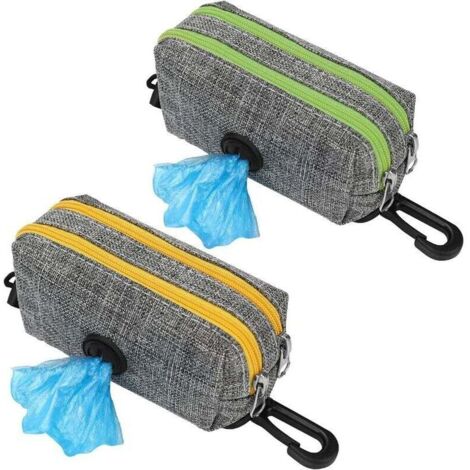 (2 pièces) Distributeur de sac poub pour chien avec 2 fermetures éclair, fermeture à ressort et crochet durable en tissu Oxford pour chien, marche, course, randonnée