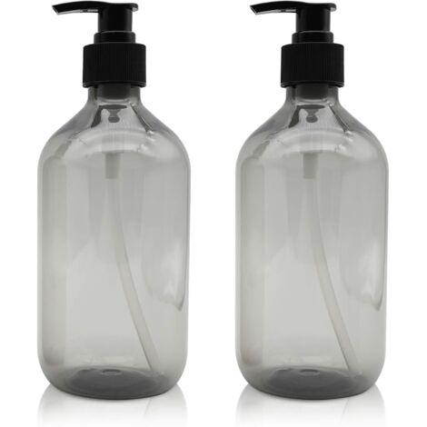 2 Pièces Distributeur de Savon 500 ML, Flacons Vides à Pompe à Pression Vide en Plastique, Rechargeable pour huiles essentielles, lotions, shampooing, après-shampoing (Gris)