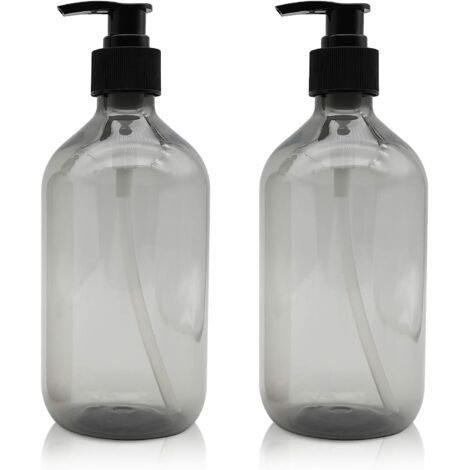 2 Pièces Distributeur de Savon 500 ML, Flacons Vides à Pompe à Pression Vide en Plastique, Rechargeable pour huiles essentielles, lotions, shampooing, après-shampoing (Gris)