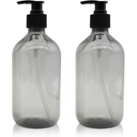 2 Pièces Distributeur de Savon 500 ML, Flacons Vides à Pompe à Pression Vide en Plastique, Rechargeable pour huiles essentielles, lotions, shampooing, après-shampoing (Gris)