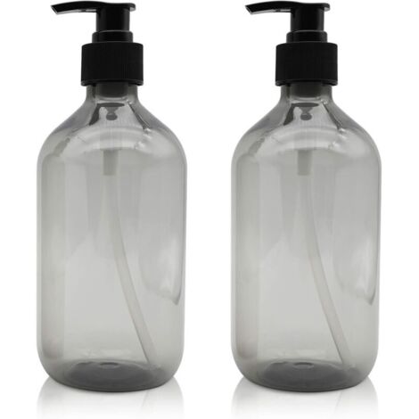 2 Pièces Distributeur de Savon 500 ML, Flacons Vides à Pompe à Pression Vide en Plastique, Rechargeable pour huiles essentielles, lotions, shampooing, après-shampoing (Gris)