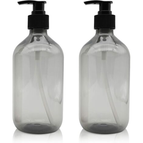 2 Pièces Distributeur de Savon 500 ML, Flacons Vides à Pompe à Pression Vide en Plastique, Rechargeable pour huiles essentielles, lotions, shampooing, après-shampoing (Gris)