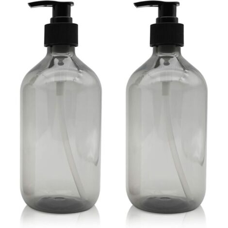 2 Pièces Distributeur de Savon 500 ML, Flacons Vides à Pompe à Pression Vide en Plastique, Rechargeable pour huiles essentielles, lotions, shampooing, après-shampoing (Gris)