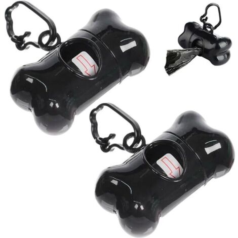 2 Pièces Distributeur sac a crottes chien, avec Laisse Clip, 2 Rouleau Sacs pour Déjections Canines, Noir