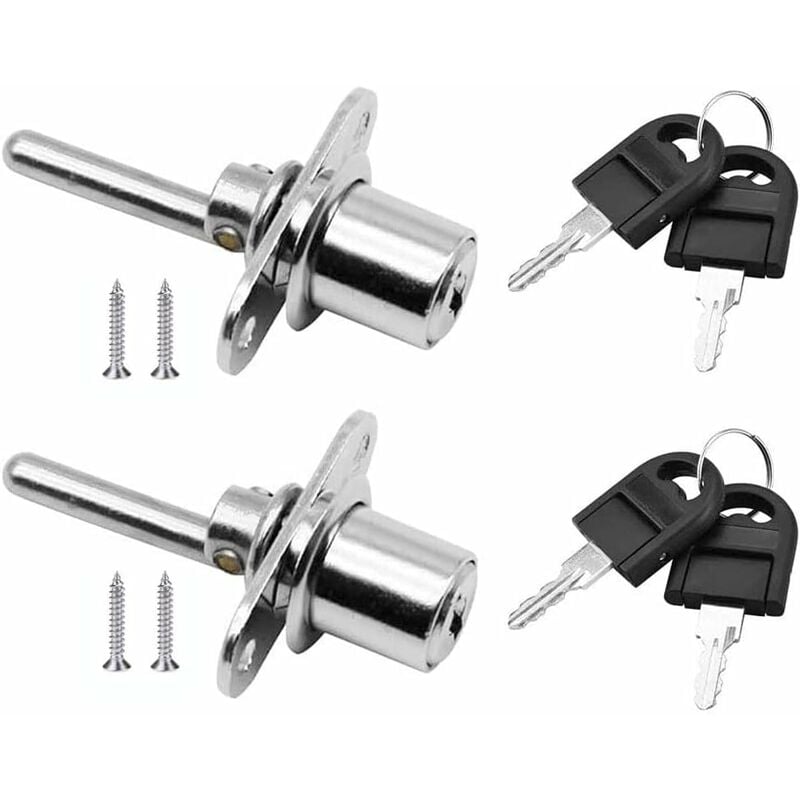 Tinor - 2 Pieces Door LockDrawer with Key for Furniture Piston Lock for Filing Cabinet Cabinet Showcase, Diameter 16mm, Length 61mm (Silver)