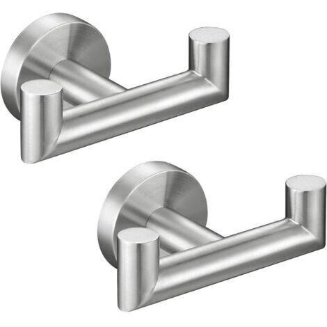 2 Pièces Double Crochet Mural de Salle de Bains, Acier Inox SUS 304 pour Peignoir, Porte Serviette, Accroche Torchon Cuisine, Patère à Peignoir, Argent Brossé