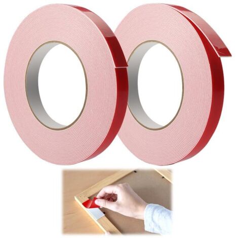 2 Pièces Double Face Puissant Imperméable, Ruban Adhésif Extra Résistant Températures élevées, 10m15mm Collant Double Face pour Bandes Lumineuses, Cadres Photo, Accessoires Voiture,les murs
