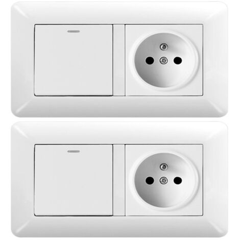 2 pièces Double Module Interrupteur + Prise 2P+T – Installation Facile pour Rénovation, Pose Horizontale ou Verticale, Blanc