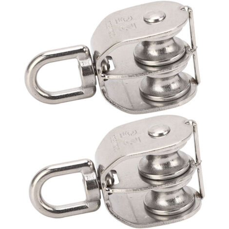 2 pièces Double poulie en acier inoxydable M25 Double bloc de poulie 150kg roulement poulie pivotante roue rouleau