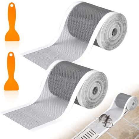 2 Pièces Douche Cheveux Autocollants Attrape, 10M x 10cm Filtre Douche Cheveux, Filtre Autocollant Jetable, Filtre de Drain Autocollant en Maille pour Drain de Sol de Cuisine de Salle de Bain