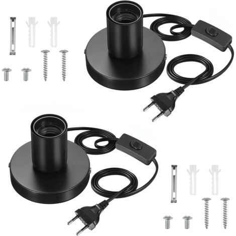 2 pièces Douille E27 Lampe de Chevet Rétro avec Interrupteur à Câble Support de Lampe de Table Vintage E27 avec Prise Douille E27 Noir pour Chambre Mur Café l'Halloween(Sans Lampe)(Noir(A))