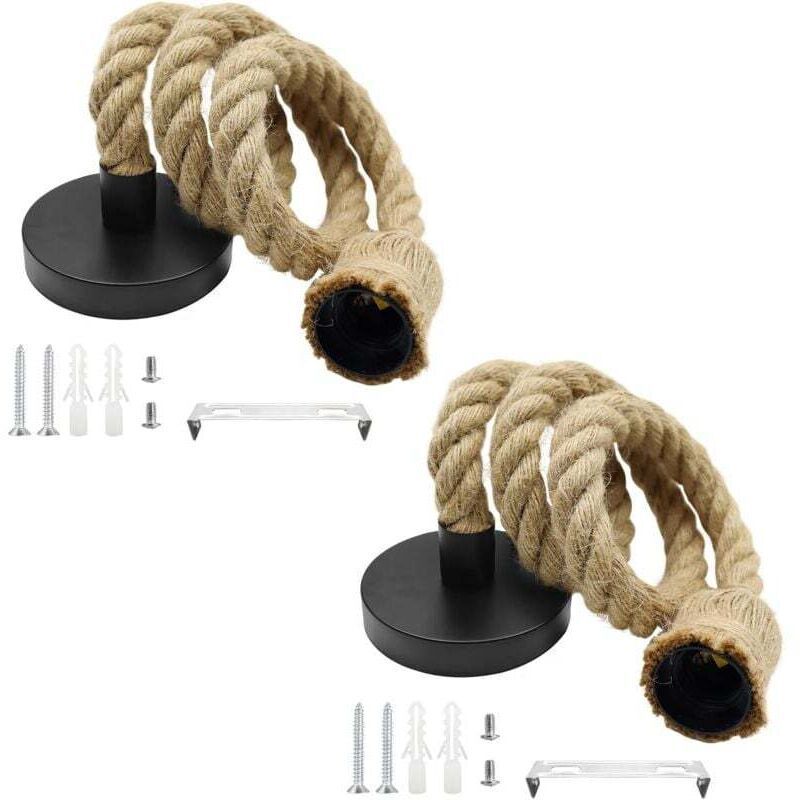 2 Pièces E27 Suspension Luminaire Induistrielle Lumière Suspendue De Corde de Chanvre Lampe Vintage Réglable Lampe Lustre pour Manger Hall Restaurant