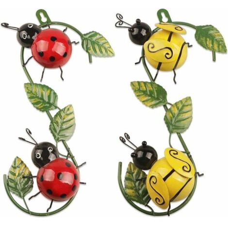 2 Pièces en Métal Coccin Décoration Murale pour Clôture de Jardin Intérieur ou Extérieur Balcon Patio Salon Chambre Bureau Décor (Rouge Jaune)