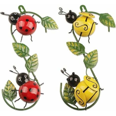 2 Pièces en Métal Coccin Décoration Murale pour Clôture de Jardin , XU,Intérieur ou Extérieur Balcon Patio Salon Chambre Bureau Décor (Rouge Jaune) - KZQ