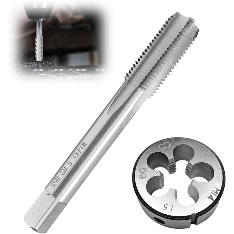 2 Pièces Ensemble Tarauds et Filières, M14x1,5mm Filetage Taraudage, Filiere Plomberie Tarauds, Tarauds avec Alliage Outil Acier Rond Filetage Matrice
