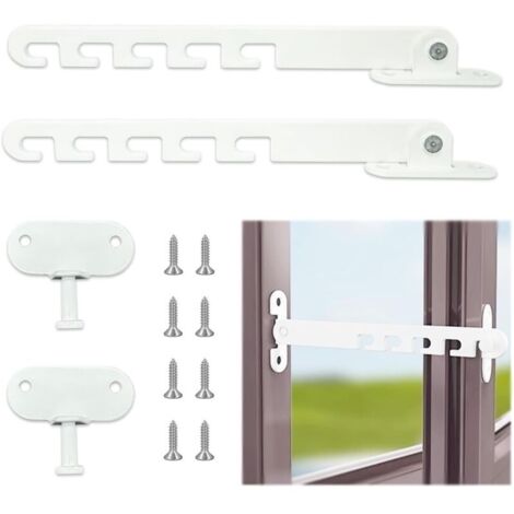 2 Pièces Entrebâilleur de Fenêtre à Battant, Restricteur de Fenêtre pour Régler L'ouverture de la Fenêtre, Limiteur Ouverture Fenetre Avec Vis, pour Régler L'ouverture de la Fenêtre, Blanc