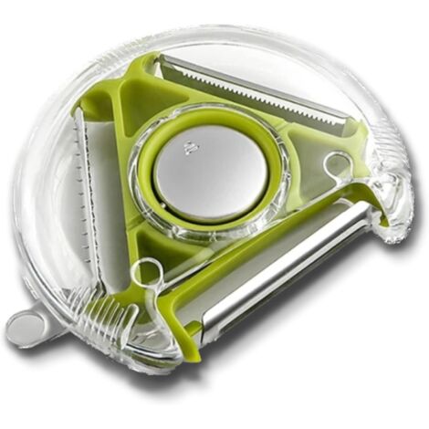 2 Pièces Éplucheur de Pommes 3 en 1 – Lames Multifonctionnelles à Commutation Facile par Bouton, Poignée Anti-Dérapante, Outil de Cuisine en Acier Inoxydable pour Fruits & Légumes