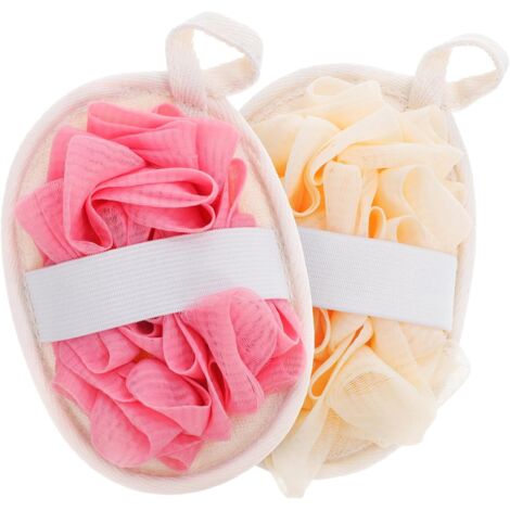 2 Pièces Éponge Loofah Exfoliante Double Face Coussin de Bain Doux Beige et Rose Mousse pour Nettoyage Délicat Du Corps