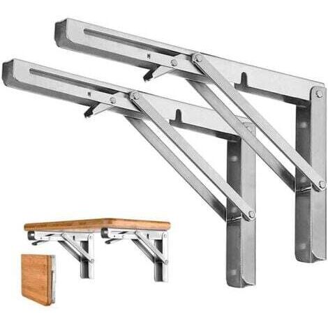 2 Pièces Equerre- 250mm Etagère Pliante en Acier Inox Support Console Pliable Equerre pour Etagere Murale Portant 80kg