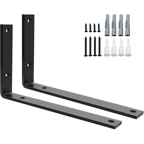 2 Pièces Équerre Étagère Murale Charge Lourde, Supports d'Étagère Métal 5MM d'Épaisseur à Angle Droit de 90°, Fixation Flottante Support pour Salon Chambre Cuisine, 250MM 150MM, Noir
