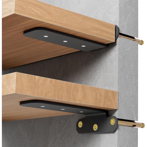 2 Pièces Equerre Etagere Murale Equerre Charge Lourde, Équerre Étagère Metal Noir, 150MM Support Étagère Murale Forme en L, Fixation Flottante Support avec Vis