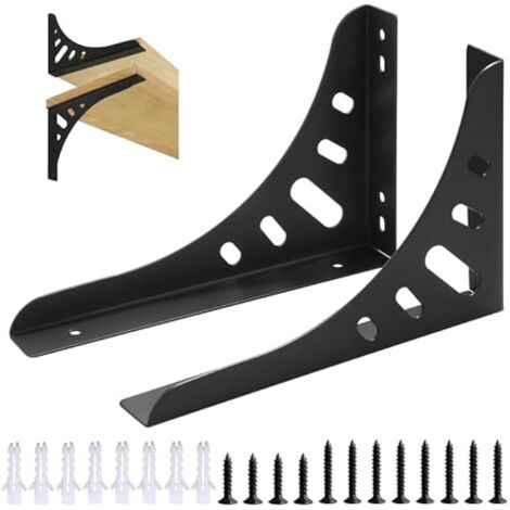 2 Pièces Équerre Étagere Murale Robustes de 20 x 13 CM, Support Étagere Murale Pratique, Equerre Etagere Murale à Angle Droit 90°, Equerre Etagere en Acier Inoxydable Application Large, Noir