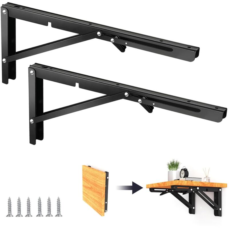 2 Pièces Equerre Pliable, 400 mm Equerre Pliante en Acier Inoxydable avec Vis Pouvant Supporter un Poids de 120 kg, Equerre Etagere Murale pour la
