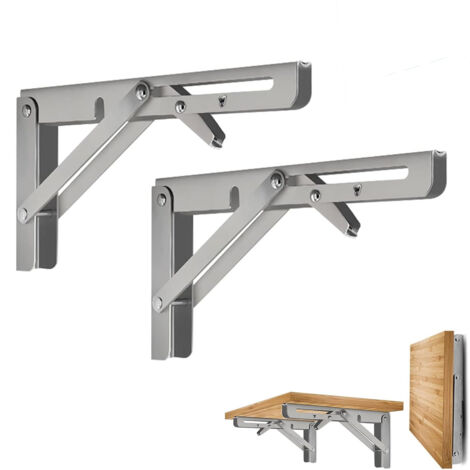 2 Pièces Équerre Pliante 25cm,Support Console Pliable,Supports D' étagères Pliants Charge,Equerre Etagere,Lourds Support Console Pliable Rétractable Murale en Acier Inoxydable pour Garage,Cuisine