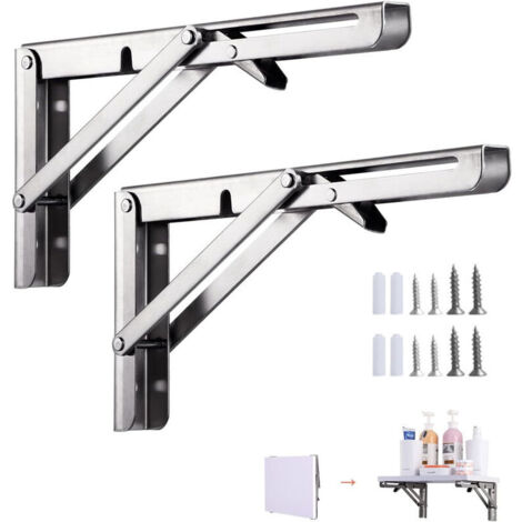 2 pièces Équerre Pliante150mm,equerre Etagere Murale, Equerre Etagere, Charge Maximale 50kg (sans Planche de Bois), Support Console Pliable en Acier Inoxydable, pour Garage, Cuisine, Chambre.