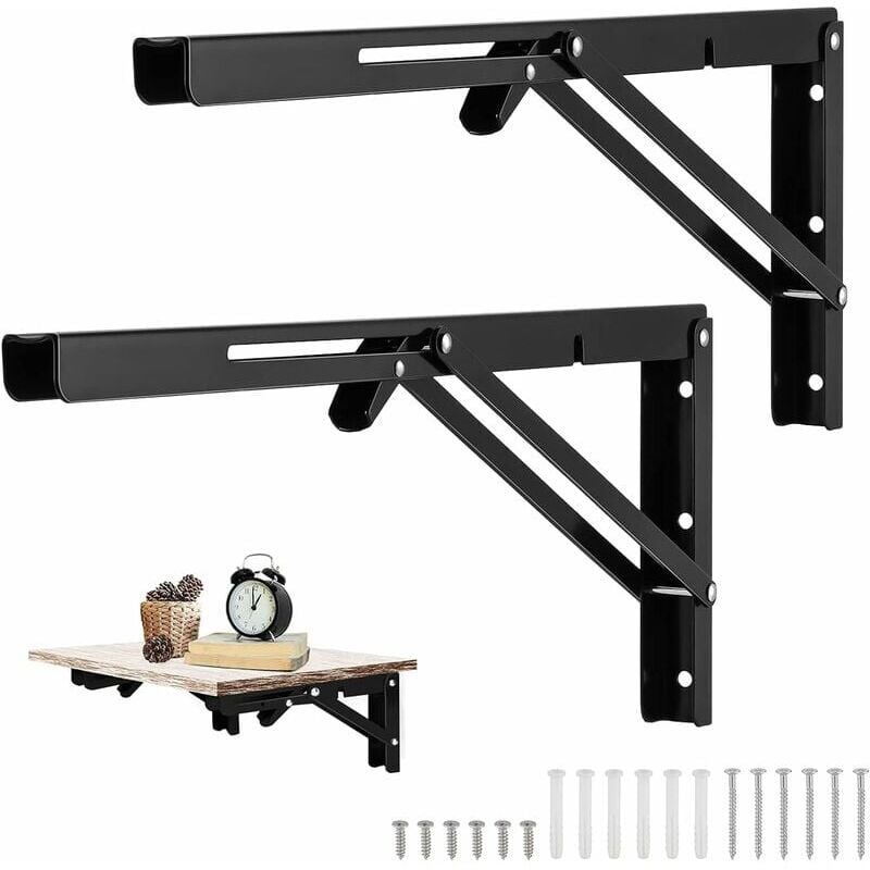 2 Pièces Equerre Rabattable Murale Noir, 400 x170mm Support Console Pliable Equerre, Équerre Pliante Charge Lourde, Supports Équerre Étagère Pliante