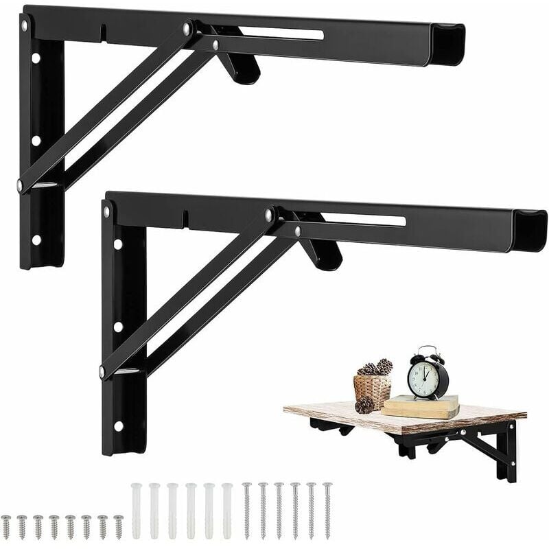 2 Pièces Equerre Rabattable Murale Noir, 500 x170mm Support Console Pliable Equerre Équerre Pliante Charge Lourde Supports Équerre Étagère Pliante