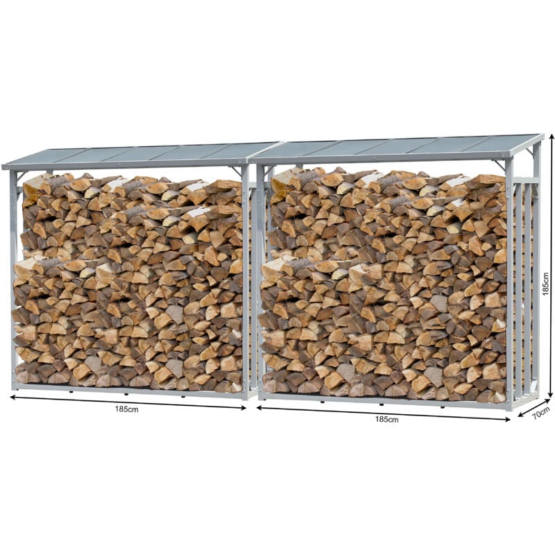 Quick-star - 2 pièces Étagère en Aluminium pour Bois de cheminée 185 x 70 x 185 cm 4,6 m³