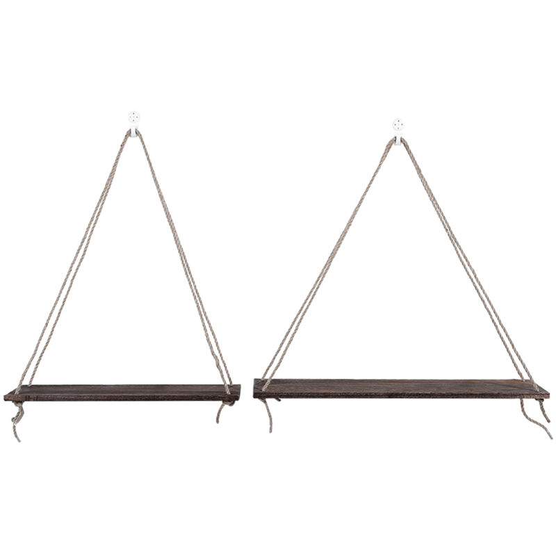 2 pièces Étagère Murale en Bois avec Corde Porte-pot pour Plantes - Déco Vintage Maison